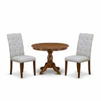 East West Furniture 3 Piece Dining Table Set Contains a Round Dining Table and 2 Linen Fabric Parson Chairs, (Finish Options)