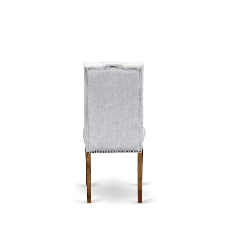 East West Furniture 3 Piece Dining Table Set Contains a Round Dining Table and 2 Linen Fabric Parson Chairs, (Finish Options)