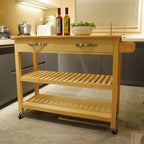 45 Wood Rolling Kitchen Island, Storage Utility Trolley Cart with 2 Drawers and Towel Rack