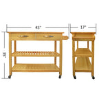 45 Wood Rolling Kitchen Island, Storage Utility Trolley Cart with 2 Drawers and Towel Rack