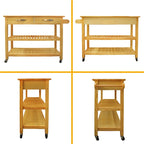 45 Wood Rolling Kitchen Island, Storage Utility Trolley Cart with 2 Drawers and Towel Rack