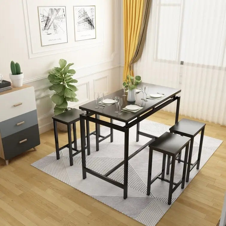 Dining Table Set for 4, Industrial Kitchen & Dining Room Table Sets with 4 Square Stools, Counter Height Bar Table Set