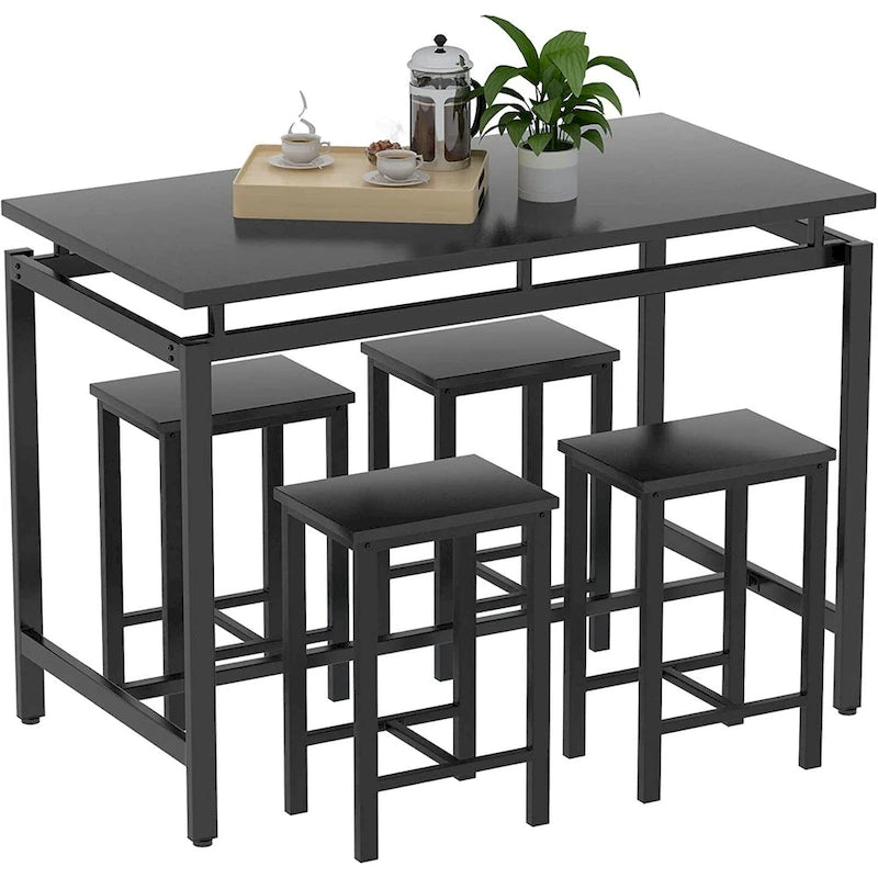 Dining Table Set for 4, Industrial Kitchen & Dining Room Table Sets with 4 Square Stools, Counter Height Bar Table Set