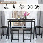 Dining Table Set for 4, Industrial Kitchen & Dining Room Table Sets with 4 Square Stools, Counter Height Bar Table Set