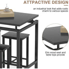 Dining Table Set for 4, Industrial Kitchen & Dining Room Table Sets with 4 Square Stools, Counter Height Bar Table Set