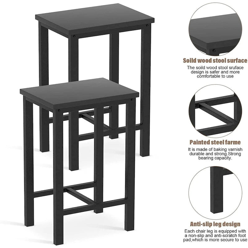 Dining Table Set for 4, Industrial Kitchen & Dining Room Table Sets with 4 Square Stools, Counter Height Bar Table Set