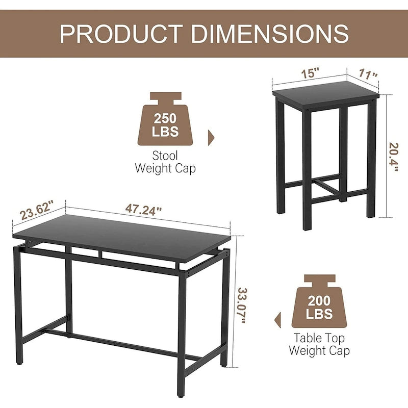Dining Table Set for 4, Industrial Kitchen & Dining Room Table Sets with 4 Square Stools, Counter Height Bar Table Set