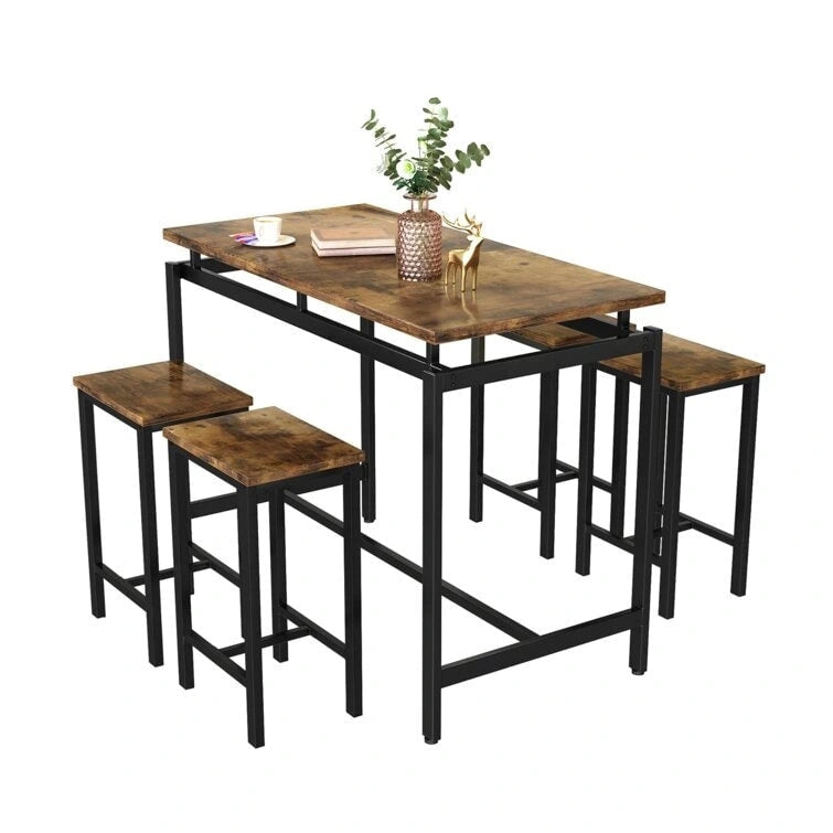 Dining Table Set for 4, Industrial Kitchen & Dining Room Table Sets with 4 Square Stools, Counter Height Bar Table Set