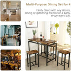 Dining Table Set for 4, Industrial Kitchen & Dining Room Table Sets with 4 Square Stools, Counter Height Bar Table Set