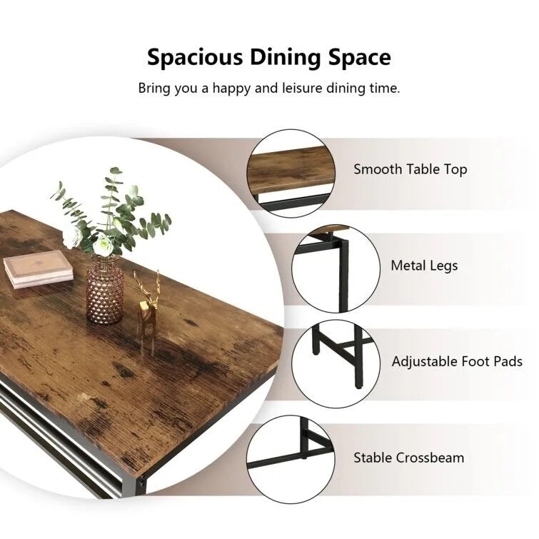 Dining Table Set for 4, Industrial Kitchen & Dining Room Table Sets with 4 Square Stools, Counter Height Bar Table Set