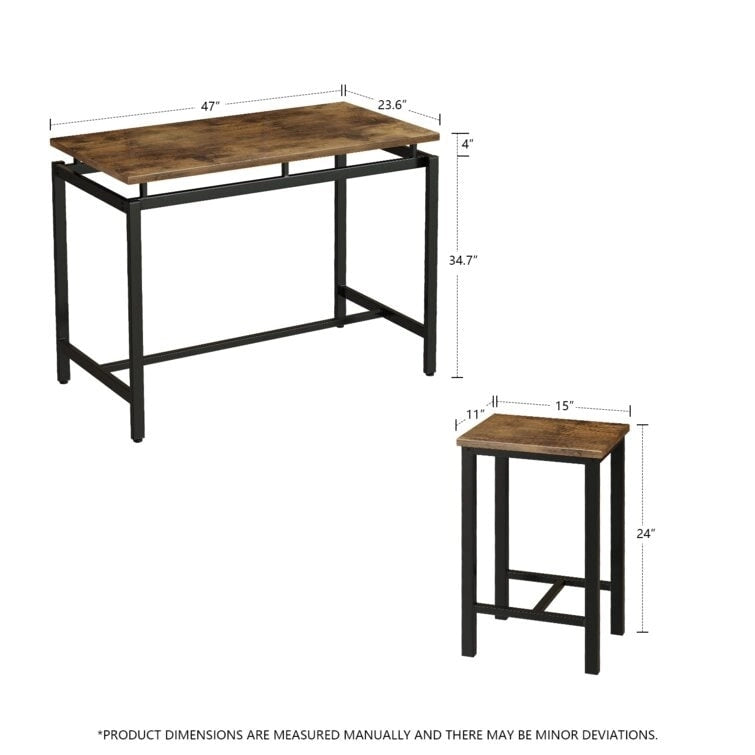 Dining Table Set for 4, Industrial Kitchen & Dining Room Table Sets with 4 Square Stools, Counter Height Bar Table Set