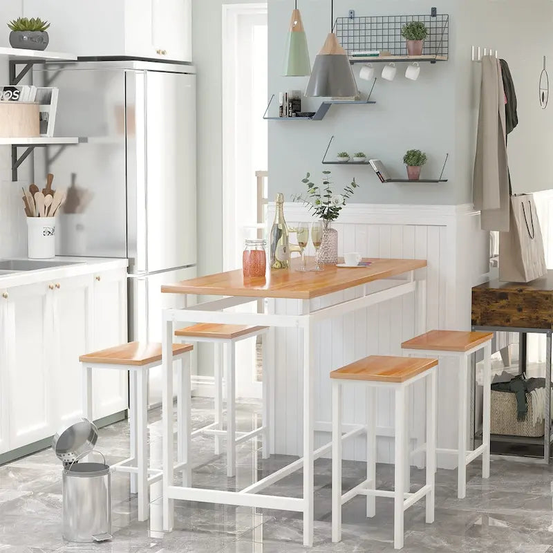 Dining Table Set for 4, Industrial Kitchen & Dining Room Table Sets with 4 Square Stools, Counter Height Bar Table Set