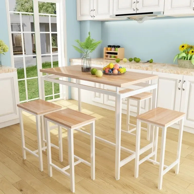 Dining Table Set for 4, Industrial Kitchen & Dining Room Table Sets with 4 Square Stools, Counter Height Bar Table Set