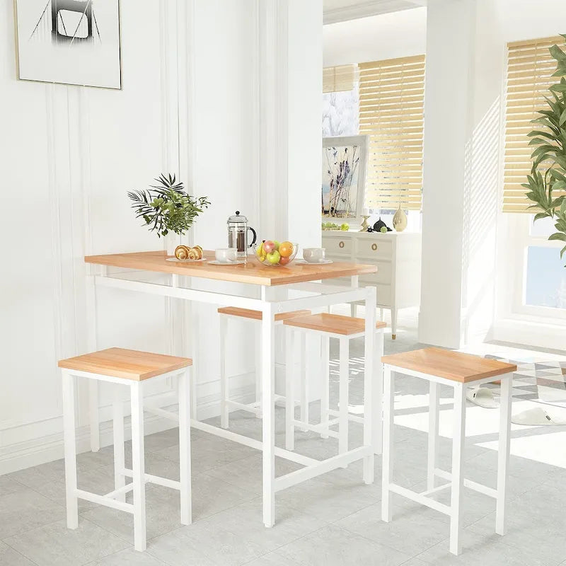 Dining Table Set for 4, Industrial Kitchen & Dining Room Table Sets with 4 Square Stools, Counter Height Bar Table Set