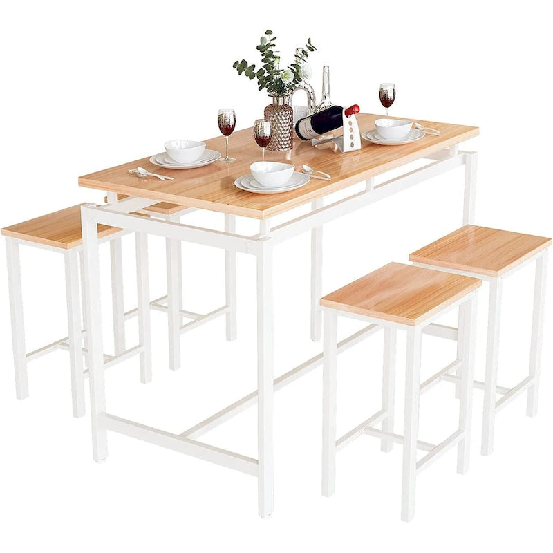 Dining Table Set for 4, Industrial Kitchen & Dining Room Table Sets with 4 Square Stools, Counter Height Bar Table Set