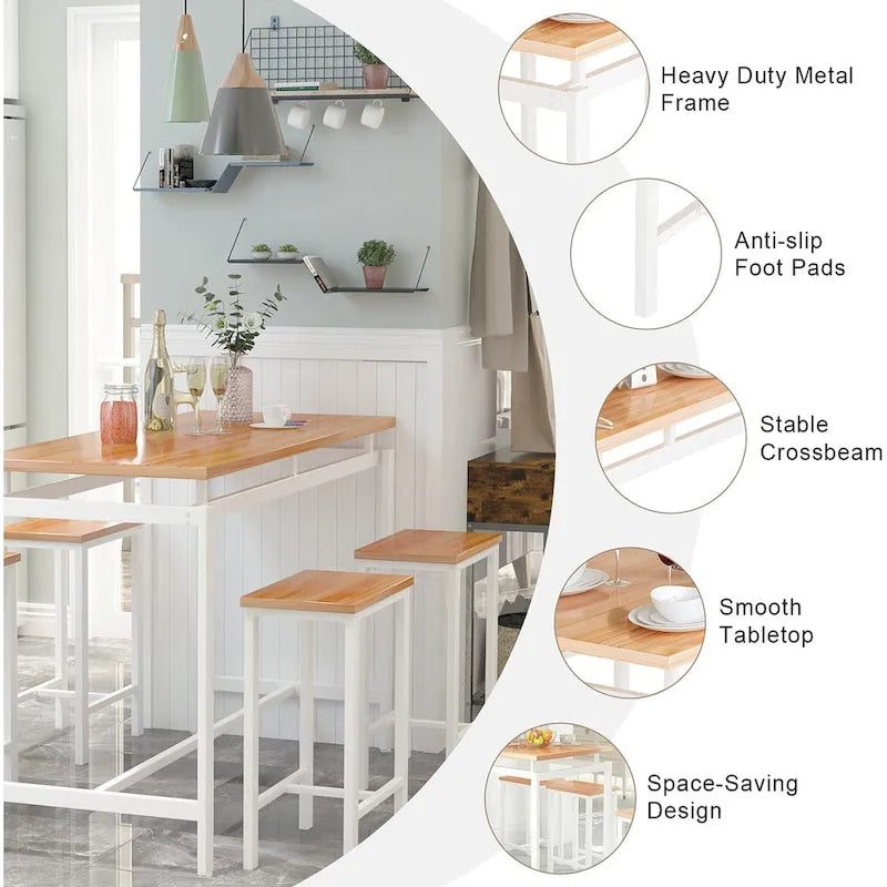 Dining Table Set for 4, Industrial Kitchen & Dining Room Table Sets with 4 Square Stools, Counter Height Bar Table Set