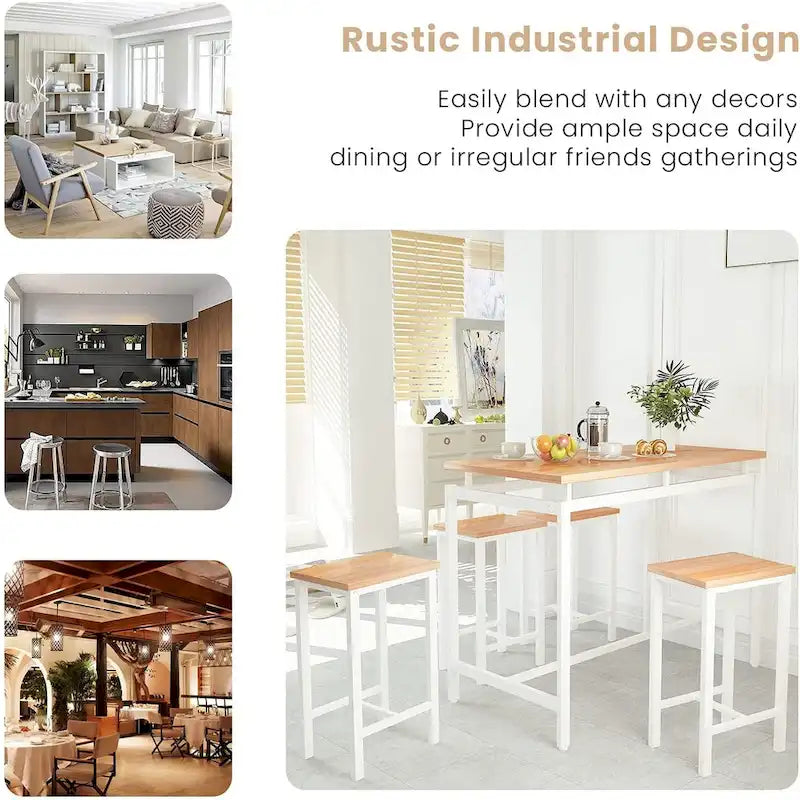 Dining Table Set for 4, Industrial Kitchen & Dining Room Table Sets with 4 Square Stools, Counter Height Bar Table Set