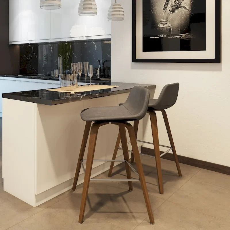 WYNDENHALL Cacey Mid Century Modern Bentwood Counter Height Stool (Set of 2) - 20.7 x 21.1 x 36.6