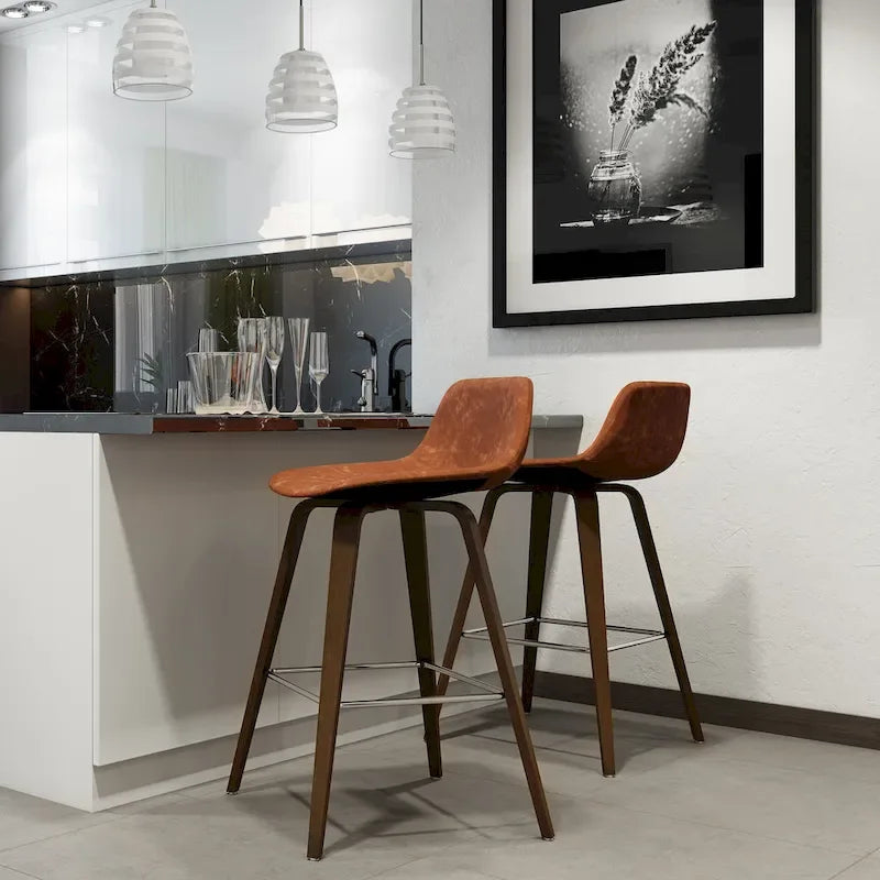 WYNDENHALL Cacey Mid Century Modern Bentwood Counter Height Stool (Set of 2) - 20.7 x 21.1 x 36.6