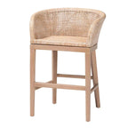 Papua Modern Bohemian Natural Rattan and Acacia Wood Counter Stool