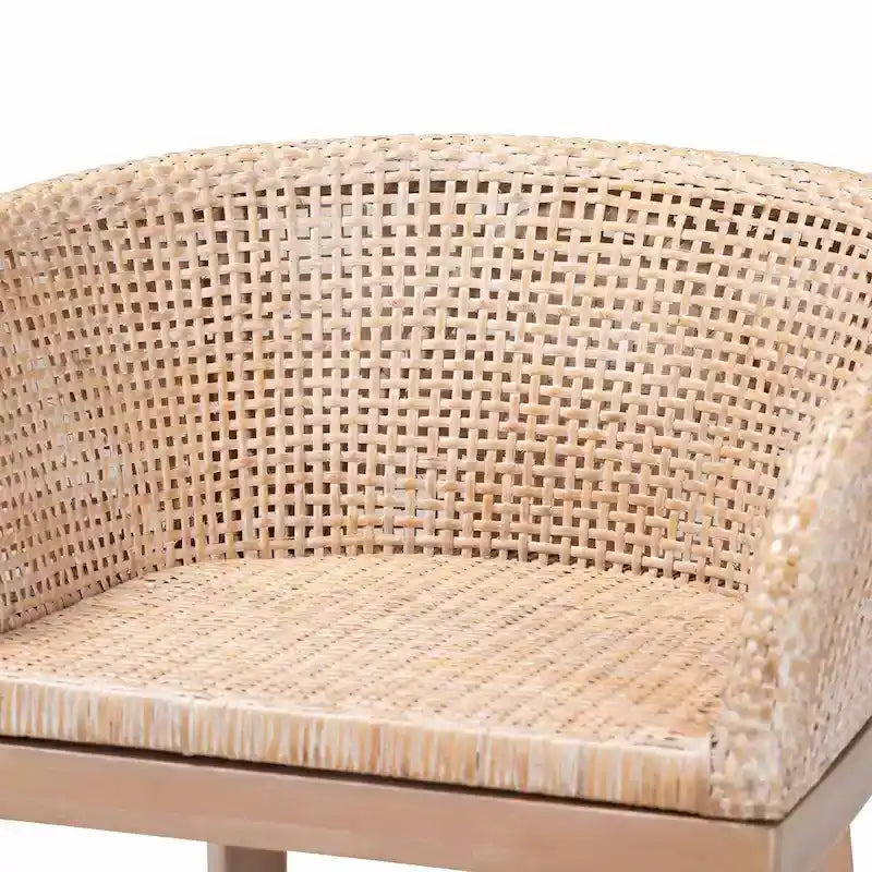 Papua Modern Bohemian Natural Rattan and Acacia Wood Counter Stool
