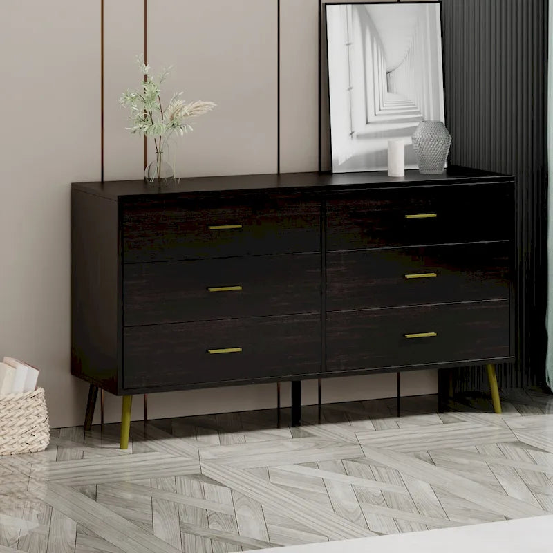 6 Drawer Larget Chest&Dresser With Golden Metal Handles