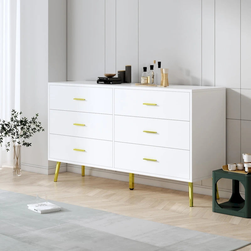 6 Drawer Larget Chest&Dresser With Golden Metal Handles