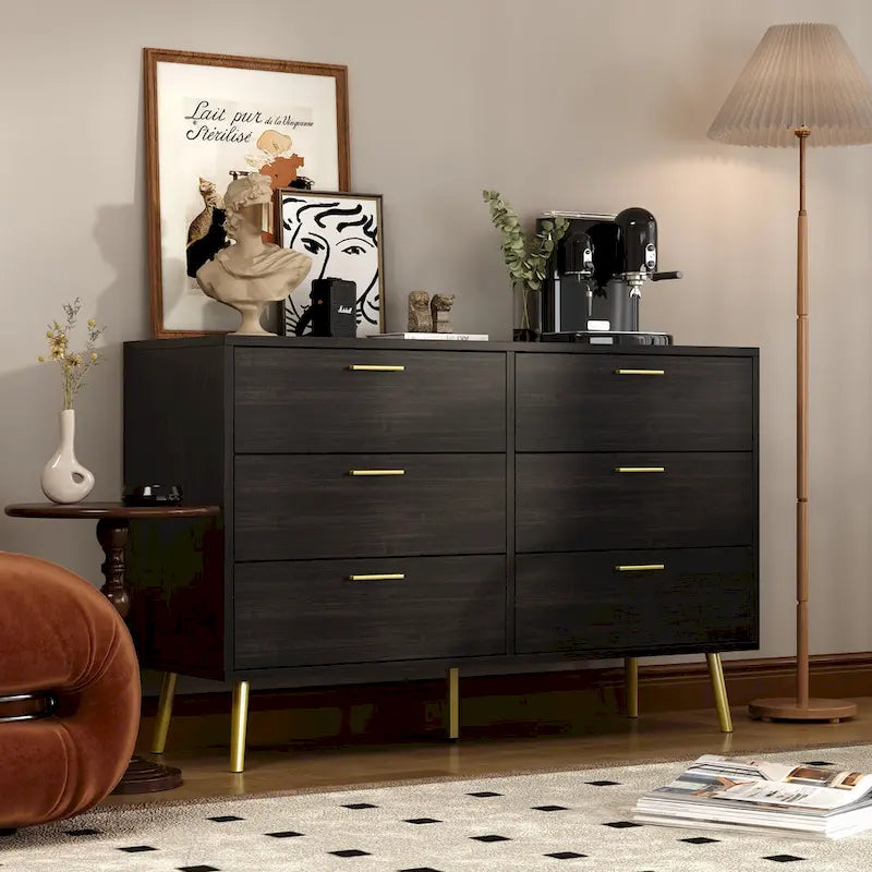 6 Drawer Larget Chest&Dresser With Golden Metal Handles