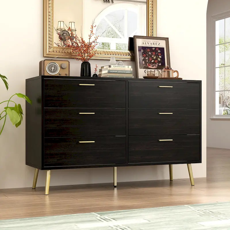 6 Drawer Larget Chest&Dresser With Golden Metal Handles