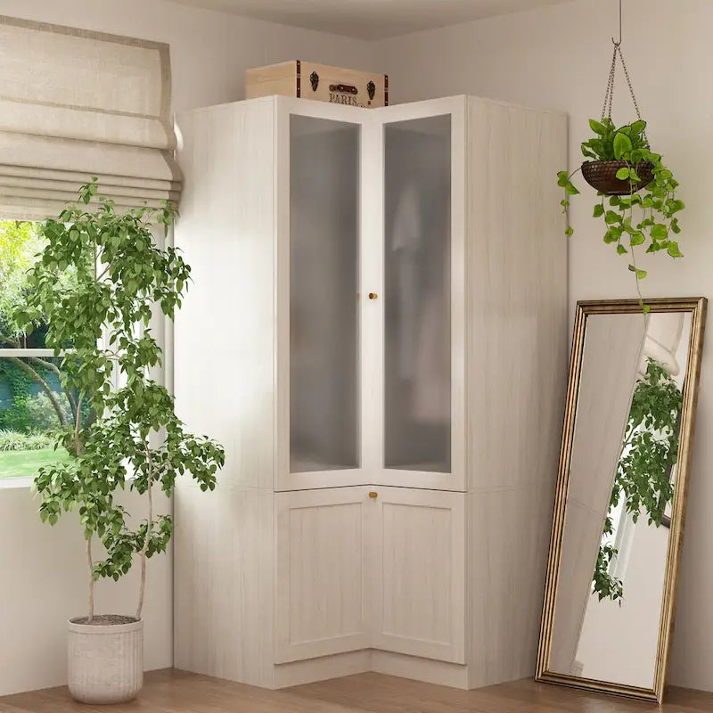Large Glass Combination Cabinet: Contemporary Storage Closet Armoires