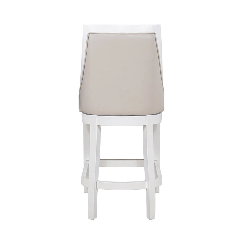 Ellis Swivel Bar Stool with High Back, White with Gray Seat