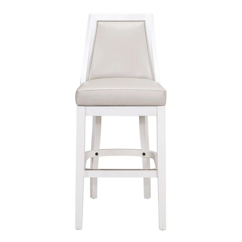 Ellis Swivel Bar Stool with High Back, White with Gray Seat