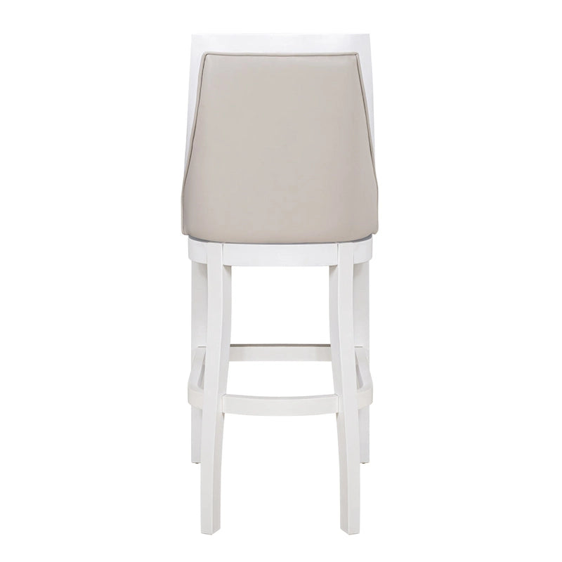 Ellis Swivel Bar Stool with High Back, White with Gray Seat