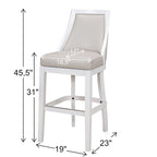 Ellis Swivel Bar Stool with High Back, White with Gray Seat