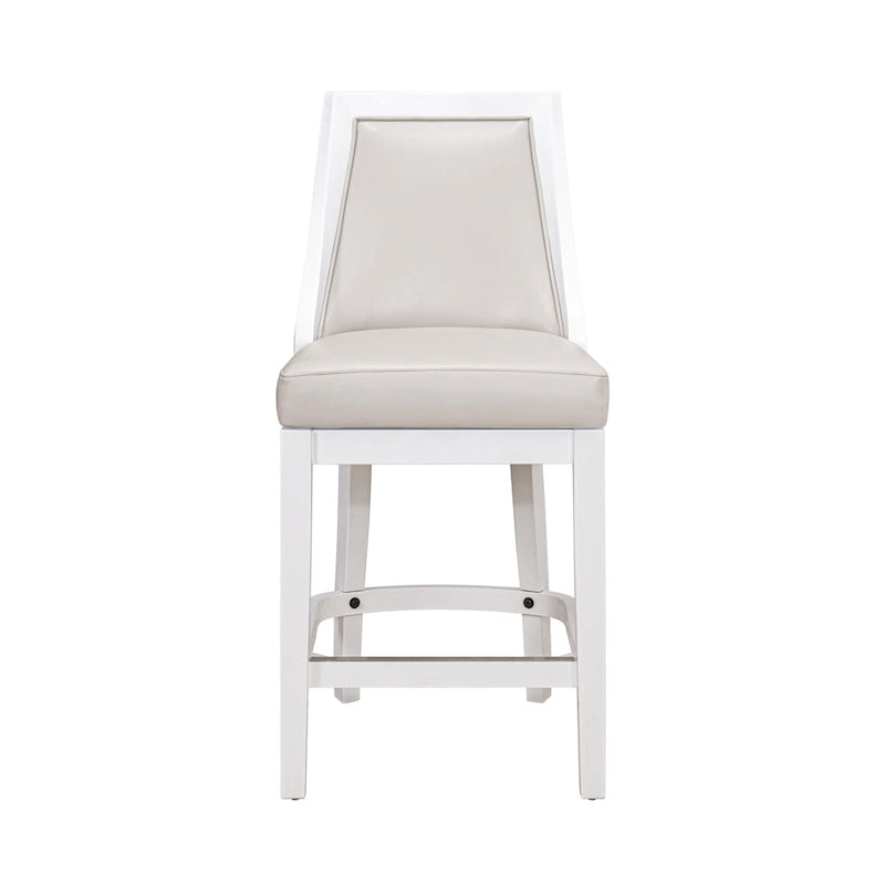 Ellis Swivel Bar Stool with High Back, White with Gray Seat
