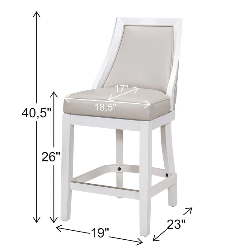 Ellis Swivel Bar Stool with High Back, White with Gray Seat