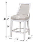 Ellis Swivel Bar Stool with High Back, White with Gray Seat