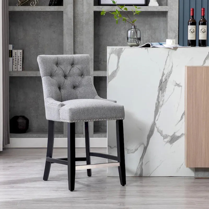 Carter 24 Upholstered Button Tufted Counter Stool, Black Legs