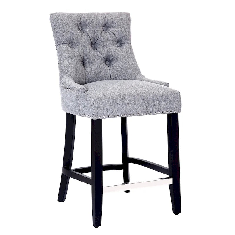 Carter 24 Upholstered Button Tufted Counter Stool, Black Legs