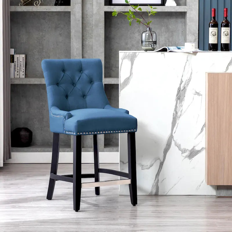 Carter 24 Upholstered Button Tufted Counter Stool, Black Legs