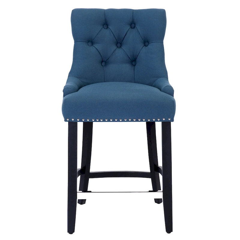 Carter 24 Upholstered Button Tufted Counter Stool, Black Legs