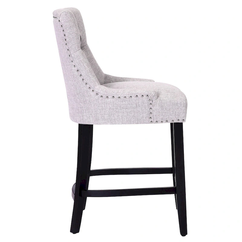 Carter 24 Upholstered Button Tufted Counter Stool, Black Legs