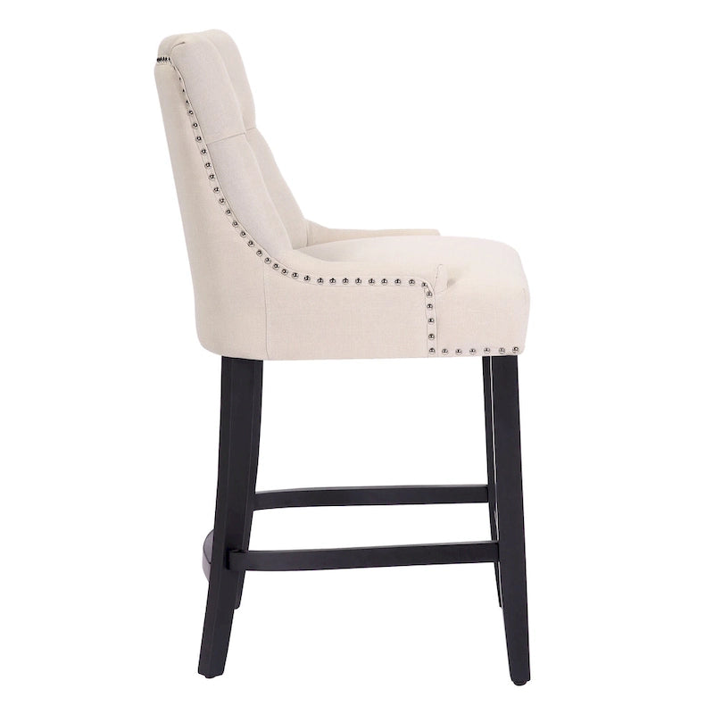 Carter 24 Upholstered Button Tufted Counter Stool, Black Legs
