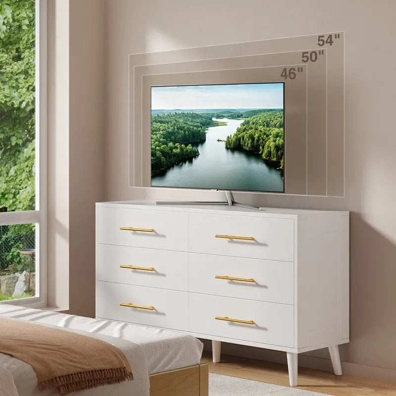 Wood 6 Drawer Double Dresser, Chest Of Drawers Cabinet, TV Stand for Bedroom, Livingroom and Enterway