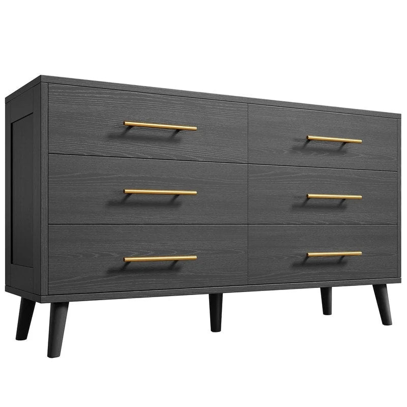 Wood 6 Drawer Double Dresser, Chest Of Drawers Cabinet, TV Stand for Bedroom, Livingroom and Enterway