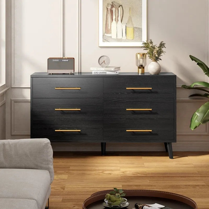 Wood 6 Drawer Double Dresser, Chest Of Drawers Cabinet, TV Stand for Bedroom, Livingroom and Enterway