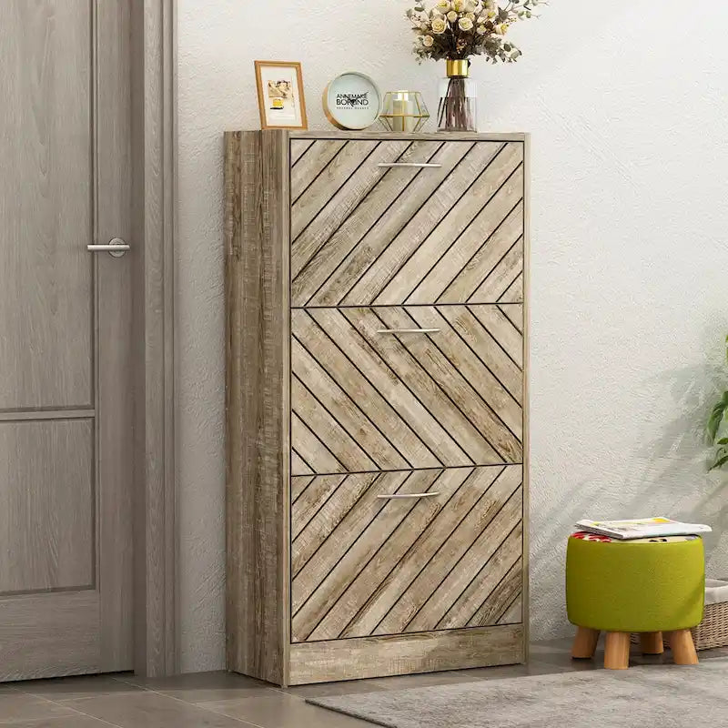 FUFU&GAGA Freestanding 3 Flip Drawers Shoe Cabinet Storage Organizer