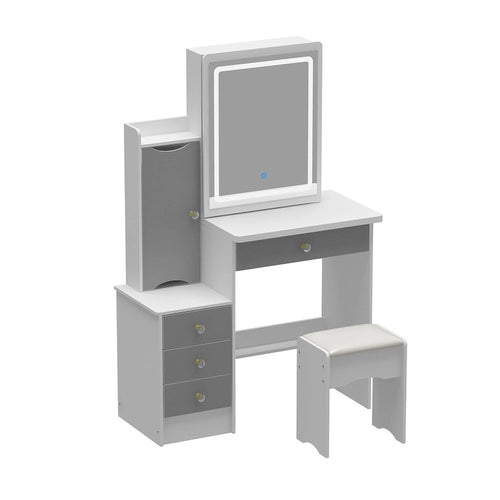 4-Drawer Makeup Organizer Vanity Table Set with LED-lit Mirror Dresser