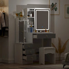 4-Drawer Makeup Organizer Vanity Table Set with LED-lit Mirror Dresser