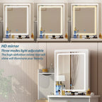 4-Drawer Makeup Organizer Vanity Table Set with LED-lit Mirror Dresser